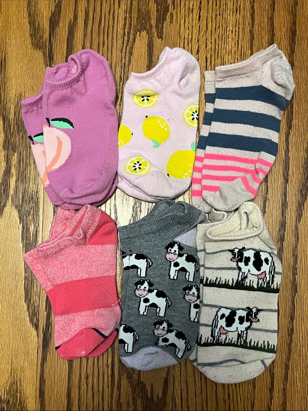 6 pack- Mixed Pattern Ankle Socks - Pink, Gray & Cream Pack